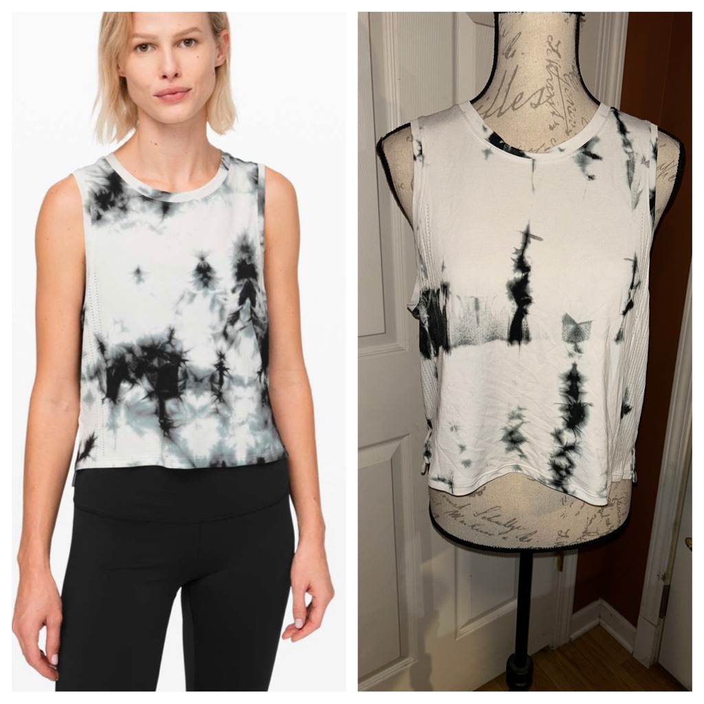Lululemon Train To Be Tank Shibori Tie Dye Deep Coal Grey White Top